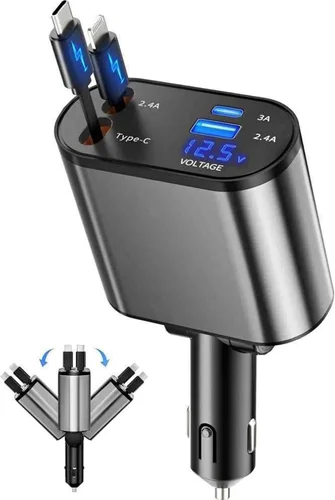 Car Fast Charger Cable 3.1A + Dual USB Car Phone Charger Plug